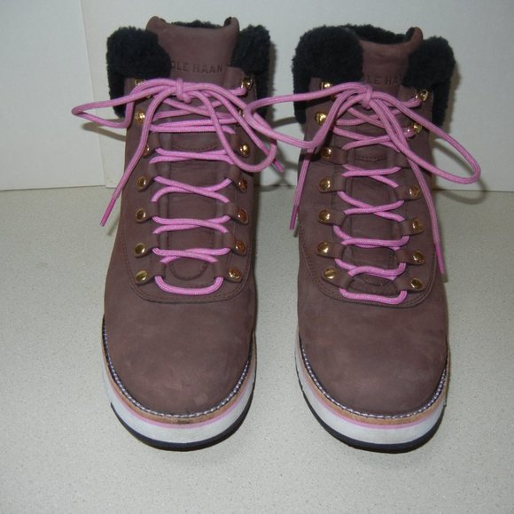 Cole Haan Sz 9 Womens Grand Explore Boot Waterproof Shearling Hiker Wedge Suede - Picture 10 of 11